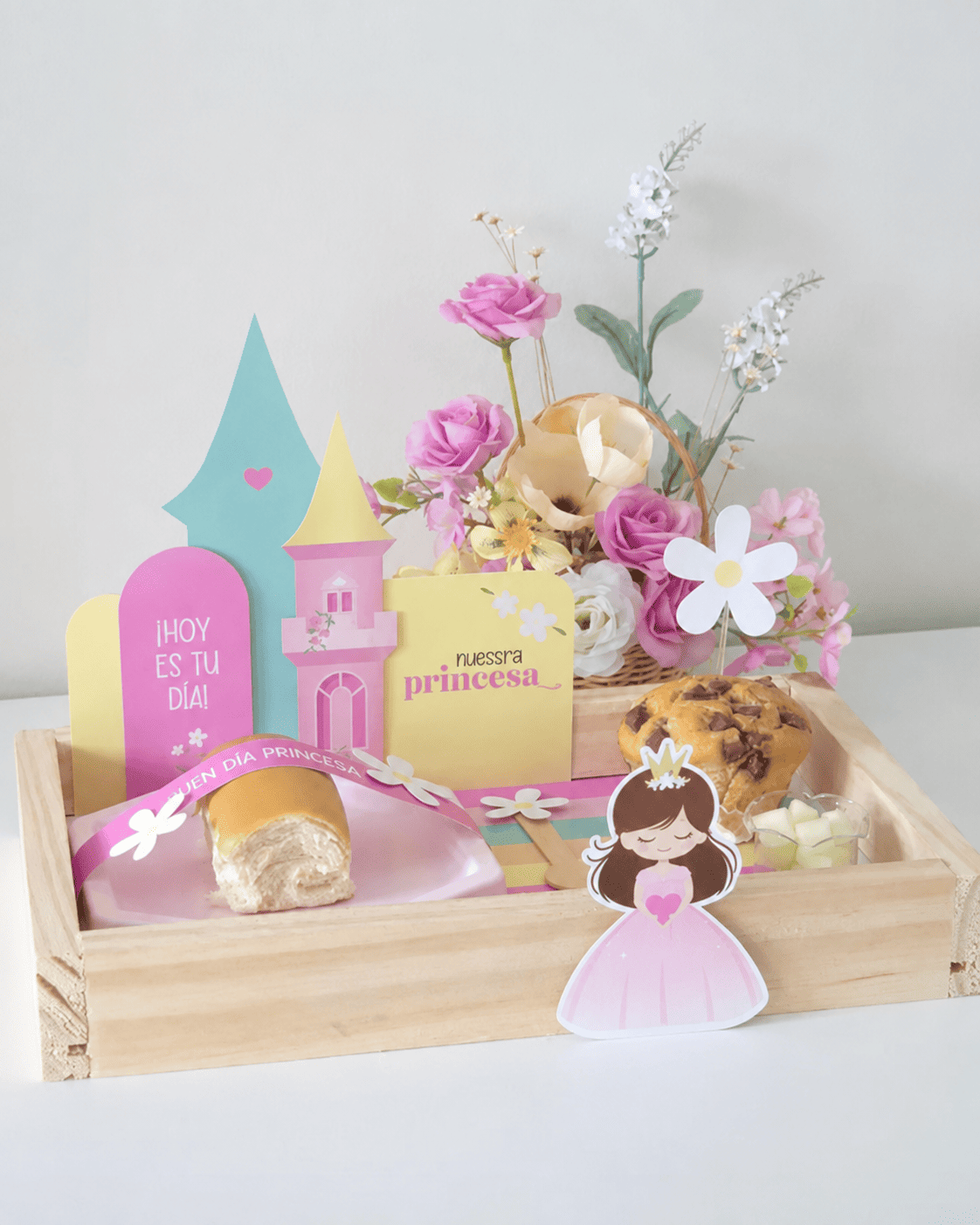 Canasta temática de princesa creada con los diseños del pack