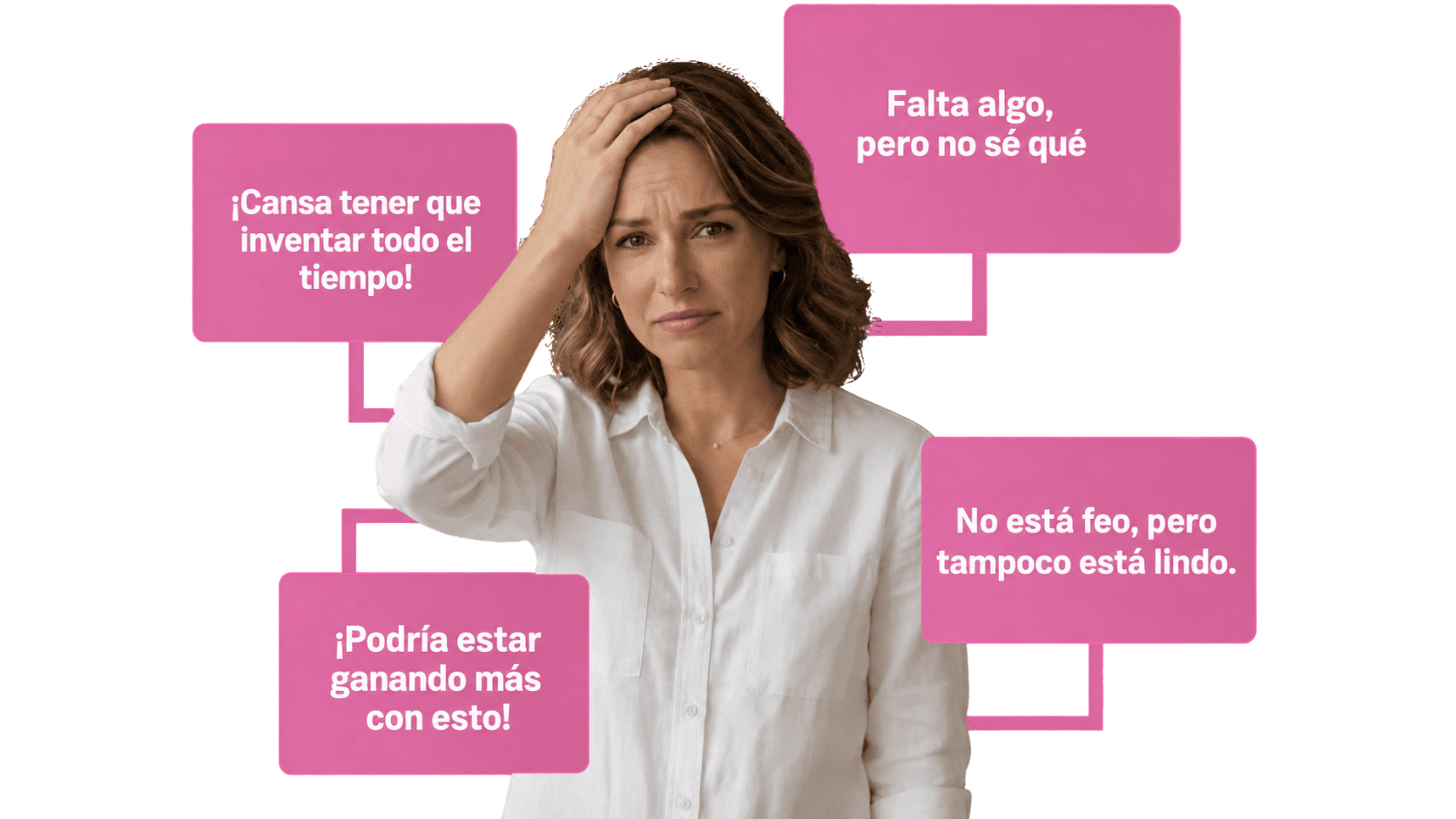 Emprendedora pensando en cómo mejorar la presentación de sus canastas